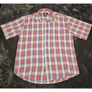 Roadblock Shirt Men 2XL Red Blue Plaid Short Sleeve Pocket Button Front Shirt